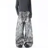 Jeans Rotos Estilo Americano con Estampado de Estrellas para Hombre, Diseño de Calle de Otoño, Pantalones Scimitar, Pantalones Anchos Sueltos Retro
