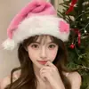 Chapéu de Natal de Pelúcia Rosa Original com Laço, Acessórios de Cabelo para Mulheres, Chapéus Doces e Fofos, Adereços de Cabeça Atmosféricos para Tirar Fotos