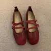 Zapatos Mary Jane retro de estilo francés con tiras cruzadas para mujer, nuevos zapatos planos de ballet para la tarde de otoño 2026, zapatos individuales rojos