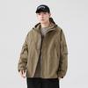 Abrigo negro para hombre otoño 2023 nueva moda versátil chaqueta con capucha otoño moda utilitaria chaqueta de marca