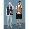 Colete de Bolso Outdoor em Sarja Marrom Estilo Japonês Roupa de Trabalho Colete Tático Masculino Jaqueta Fina Tendência Outono e Inverno