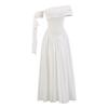 Vestido Largo Irregular Sexy de un Hombro con Cintas, Elegante y Adelgazante, de Cintura Alta, Secado Rápido, Vaporoso, con Dobladillo Amplio