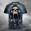 Camiseta de manga corta para hombre transfronteriza con estampado 3D de calavera, casual, moderna, transpirable, personalizada, camiseta de cuello redondo sin cierre