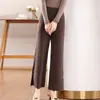Pantalones de Punto Rectos de Pierna Ancha 100% Lana para Mujer de Gama Alta de Cintura Alta Otoño Estrechos Nuevos con Hebilla Estilo Chino Casual