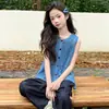 Conjunto de Verano para Niñas 2026 Nuevo Elegante Niña Pequeña Casual Manga Corta Niños Medianos y Grandes Pantalones de Mezclilla con Encaje Conjunto de Tres Piezas