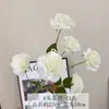 Flor artificial rosa chá de 6 cabeças, arranjo de flores artificiais rosa veneziano multi-cabeça para sala de estar, casamento e decoração de palco T