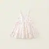 Vestido floral, vestido regata, vestido princesa estilo Miu de verão 26, novo vestido floral, vestido de alça em camadas para meninas