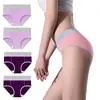 Conjunto de 4 Peças de Calcinhas Femininas Algodão Color Block de Cintura Média Levanta Bumbum para Amazon, Tamanho Grande, Estilo Fino, em Estoque para Comércio Transfronteiriço