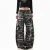 Jeans de Trabajo Camuflaje Verde Militar High Street Americano para Mujer 2026 Rectos Sueltos Estilo Retro Hip Hop Pantalones de Pierna Ancha de Cintura Alta