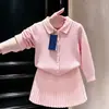 Conjunto de Punto Dulce Rosa Otoño para Niñas 2026 Nuevo Estilo Estilo Escolar Suéter de Punto Trenzado Falda Plisada para Bebé Niña Moderna