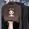 Roupa íntima infantil estampada com forro de fleece, gola alta, manga longa, quente e versátil, camiseta escovada para meninas, outono e inverno