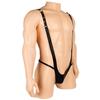 Ropa interior sexy Yezimei Amazon tanga europeo y americano para hombre negro imitación charol PU sexy body de una pieza con tirantes pantalones T