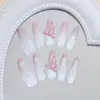Unhas Artesanais Prontas Gelo Transparente Olho de Gato Moonlight Gradiente Rosa Laço Estilo Ins Europeu e Americano Manicure Removível 30 Peças