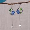 Pendientes de plata de ley 925 con borlas de perlas de agua dulce y cadena de plata vintage de Golden Deer King, con flor de cloisonné azul quemada para mujer, pendientes de plata tailandesa