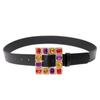 Cinturón con hebilla cuadrada de diamante de color de moda para mujer, combina con todo, falda y pantalón, cinturón decorativo, estilo europeo y americano.