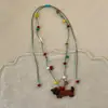 Lindo y Adorable Perro Salchicha con Forma de Corazón de Manzana Tejido con Cuerda Colorida Collar Largo para Mujer, Cadena de Cuello Versátil Cadena para Suéter