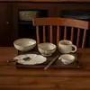 Juego de cubiertos para una persona, juego de cuenco y plato de cerámica, cuenco de arroz de cerámica rústica vintage, platos para restaurante en casa, cuencos y bandejas al por mayor