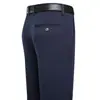 Pantalones de Negocios Gruesos de Alta Elasticidad para Primavera y Otoño para Hombres de Mediana Edad, Pantalones de Vestir Casuales Sueltos Rectos de Cintura Alta sin Planchar para Hombres de Mediana Edad y Mayores