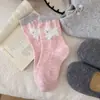 Calcetines de Lana para Mujer, Engrosados para Invierno, Calcetines Calientes con Lindo Diseño de Cachorro de Dibujos Animados, Calcetines de Media Pantorrilla, Calcetines Holgados de Bloques de Color Estilo Coreano para Mujer