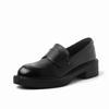 Mocassins de salto grosso de couro integral com boa textura por dentro e por fora, novo estilo preppy feminino, sapatos de couro uniformes de salto médio vestíveis Four Seasons