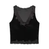 Ropa de Mujer Transfronteriza Verano 2026 Estilo Europeo y Americano Moda Chaleco Ajustado con Patchwork de Terciopelo y Encaje con Acabado de Alta Gama