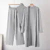 Conjunto de punto casual chic estilo nuevo de otoño e invierno de Amazon transfronterizo: conjunto de tres piezas: chaleco sin mangas, cárdigan suéter y pantalones