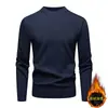 Tricô Masculino Transfronteiriço Novo com Forro de Lã Engrossado Quente Gola Meia-alta Casual Cor Sólida Slim Fit Suéter Base para Homens