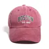 Nova Boné de Baseball Lavado com Letra BOSTON Estampado Chapéu Masculino e Feminino Casal Estudante Boné Versátil