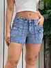 Shorts Jeans Stretch Estilo Europeu e Americano com Design de Bolso com Aba, Shorts Jeans de Cintura Média Justos para Mulheres, Disponível na Amazon e Temu