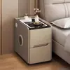Mesita de Noche Pequeña de Madera Maciza Ultraestrecha Moderna Minimalista Lujo Ligero Multifuncional Carga Inalámbrica Cerradura con Contraseña Gabinete de Noche