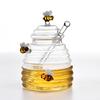 Pote de Mel de Vidro Borossilicato Alto com Colher Armazenamento Criativo Transparente Doméstico Garrafa de Mel com Tampa Pote Selado