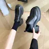 Sapatos de Couro Britânicos com Salto Bloco de Solado Grosso Pretos para Mulheres, Novidade Primavera 2026 com Bico Redondo, Versáteis, de Cadarço, Estilo Mary Jane
