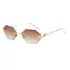 Gafas de sol poligonales sin montura con degradado marrón para hombre, patillas de metal de lujo ligero, estilo europeo y americano, gafas de sol personalizadas con protección UV para mujer