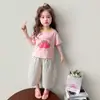 Conjunto de Verano para Niñas 2026 Nuevo Estilo Dulce Mangas Cortas Pantalones de Pierna Ancha Conjunto de Dos Piezas de Verano Único y Hermoso para Niños