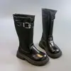 Botas de Couro Infantis para Meninas 2025 Novo Inverno Botas de Cavaleiro de Cano Alto com Pelúcia para Crianças Maiores Botas de Algodão Estilo Coreano Princesa Martin
