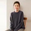 Suéter Feminino de Cashmere Puro com Gola Redonda, Suéter de Malha Simples e Versátil, Lançamento Outono 2026