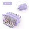 Estojo de lápis de janela de abertura dupla de camada dupla cor sólida simples multifuncional grande capacidade bolsa de armazenamento alunos do ensino fundamental resistente a manchas bolsa de armazenamento de papelaria