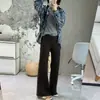 Calças boca de sino marrom melardo! Jeans de cintura alta, perna reta e perna larga, com elasticidade em quatro direções, para mulheres petites no outono
