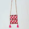 Xinjiang Adelaide Bolsa para Teléfono Móvil Estilo Étnico Bolso Pequeño de Hombro Bolso de Lona para Estudiantes Bolso de Mano Cruzado Bolso Cuadrado Pequeño con Borla