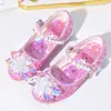 Menina Sapatos de Salto Alto Rosa Sapatos de Princesa Vestido de Daminha Sapatos Pequenos de Couro Kuromi Sapatilhas para Meninas Sapatos de Cristal para Apresentação