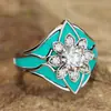 Anillo Nuevo Temu para Mujer del Fabricante Cao Shi, Anillo de Zirconia Microincrustada Estilo Pintura al Óleo, Anillo Estilo Bosque de Girasoles