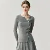 Suéter de cachemira, cuello en V, prenda base para mujer, estilo elegante, tapeta asimétrica con botones, nueva colección otoño/invierno, corte ajustado, prenda exterior que favorece la figura