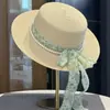 Chapéu de Palha para Mulheres Estilo Francês para Férias na Praia, Chapéu de Sol de Verão com Laço, Top Plano, Proteção Solar, Chapéu de Sol de Praia