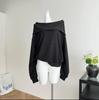 Moletom Cinza com Capuz Estilo Preguiçoso para Mulheres 2025 Novo Design de Outono Ombro a Ombro Solto Casual Top de Um Ombro