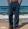 2025 Nuevos Pantalones de Verano Hawaianos para Hombre Pantalones de Playa Bolsillo Cordón Cintura Elástica Liso Cómodo Transpirable