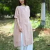2026 Verano Nuevo Diseño con Sentido Algodón Lino Ropa de Mujer Estilo Étnico Chino Nuevo Retro Vestido Camisa de Longitud Media