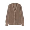 Cardigan Suéter Grande Hueco Estilo Perezoso Negro Almendra para Mujer Nuevo Holgado Manga Larga Cuello en V Chaqueta