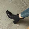 Primer Encuentro Ji Qie Botines Chelsea para Mujer Tacón Grueso Primavera Otoño Botines Individuales Retro Francés Punta Cuadrada Otoño Invierno Nuevos Botines de Tobillo de Tacón Alto