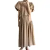 Vestido Longo de Verão 2026 Estilo Coreano com Mangas Bufantes Design Artístico Retrô Cor Sólida Simples e Fashion