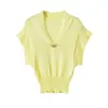 Fabricantes Mayoristas de Ropa para Mujer Transfronteriza 2026 Nuevos Tops de Punto de Manga Corta con Cintura Ajustada de Estilo Europeo y Americano para Verano con Cuello en V